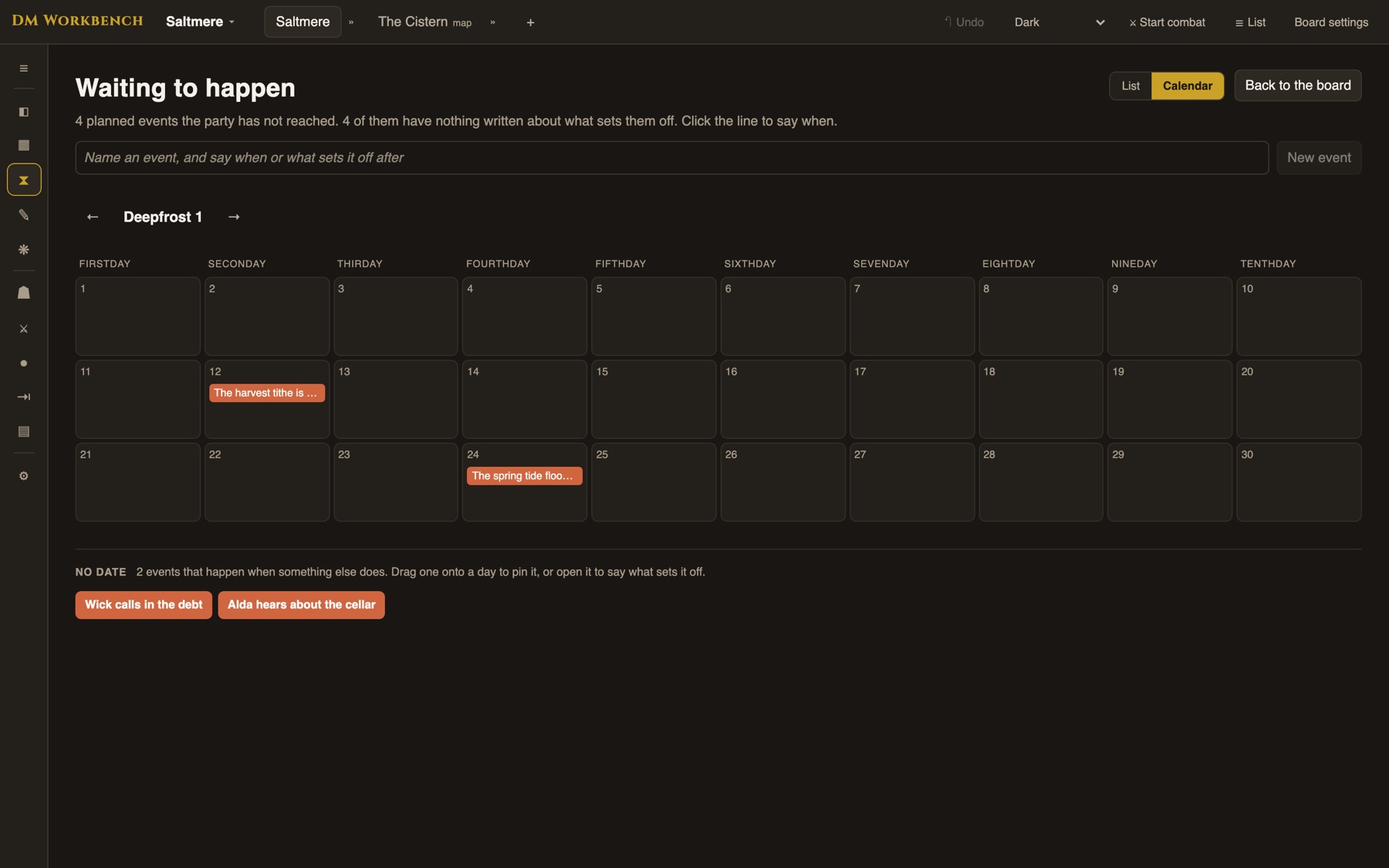 The campaign calendar with the undated tray