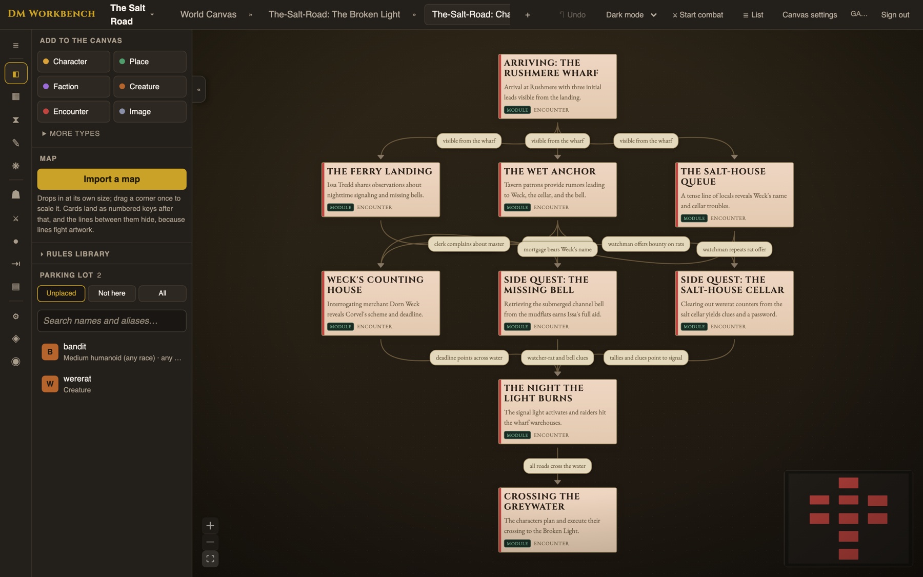 An imported chapter drawn as an encounter flow, every branch connected