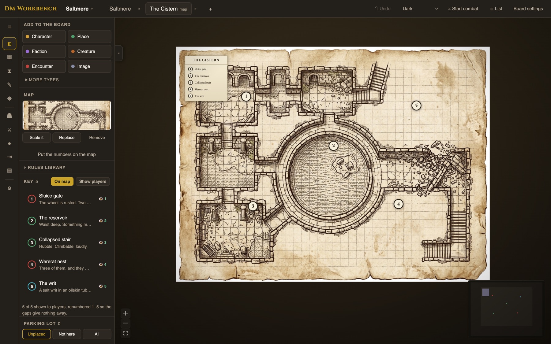A keyed map in DM Workbench